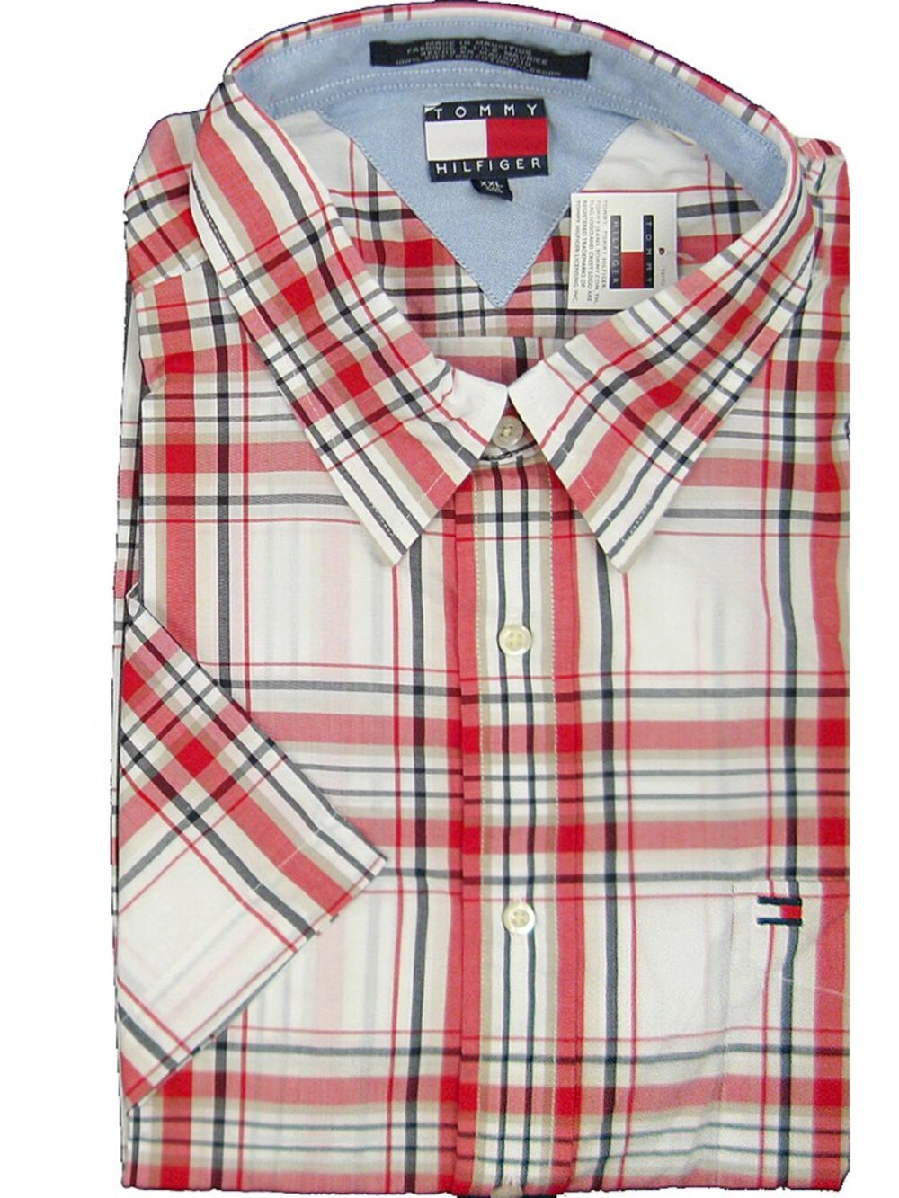 NEW Vintage Tommy Hilfiger Button Front Shirt! White & Red Plaid Short Sleeved